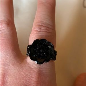 Black Beaded Flower Ring